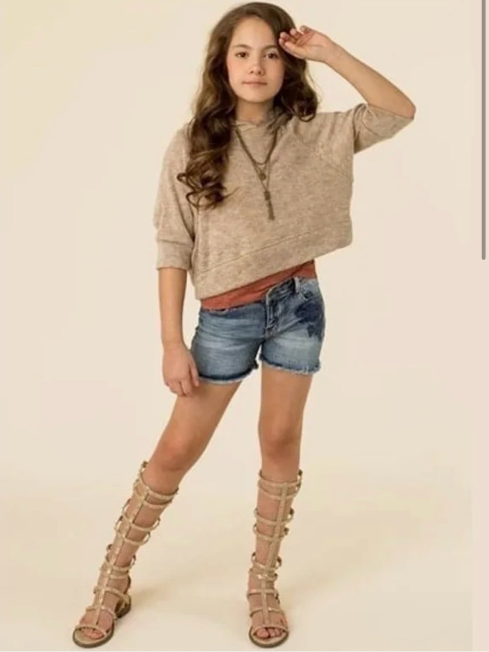 Joyfolie Girls Tan Knee-High Gladiator Sandals